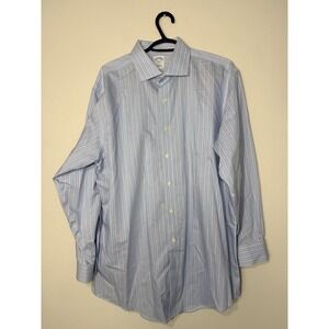 Brooks‎ Brothers 346 Mens 16.5 2/3 Regular Fit Non-Iron Striped Dress Shirt Blue